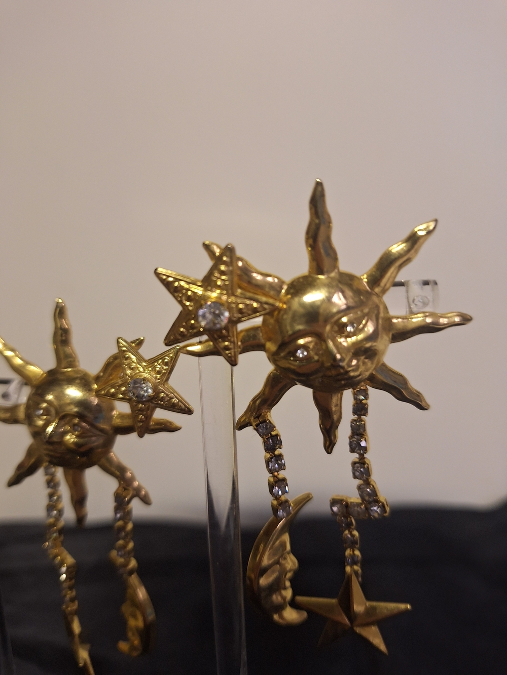 Gold Sun and Star Dangle Earrings - Gold 3" Large Dangle